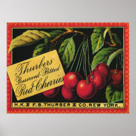 Póster Sello de fruta de cosecha de vintage, cerezas de T