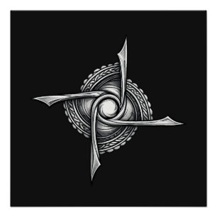 Póster Sello de hoja en espiral – Símbolo rotacional abst