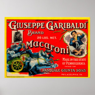 Póster Sello de macarrones Giuseppe Garibaldi de los años