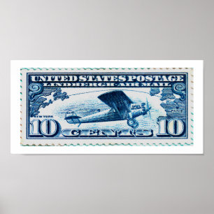Póster Sello del correo aéreo de Lindberg de 10 centavos