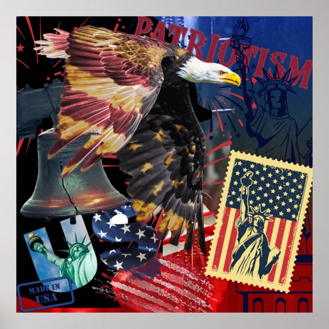 Póster Sello Eagle de Estados Unidos Patriótico y Campana (Frente)