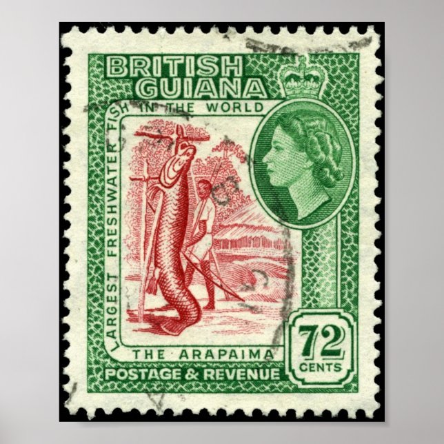 Póster Sello Gran Bretaña Guayana 1954 72c Cartera (Frente)