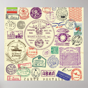 Póster Sellos de época, conjunto de documentos decorativo