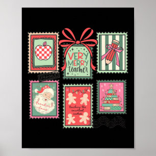 Póster Sellos de Santa maestro muy alegre vintage preppy