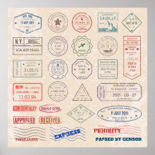 Póster Sellos vintage vintage de franqueo de países