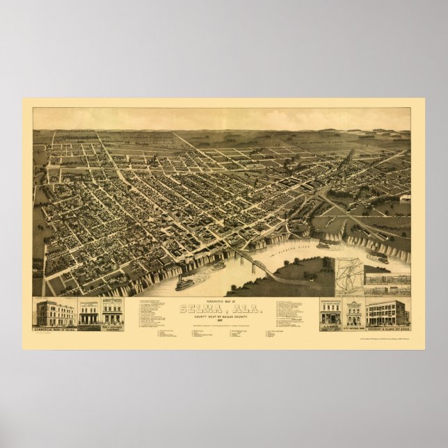 Póster Selma, AL Panoramic Map - 1887 (Frente)
