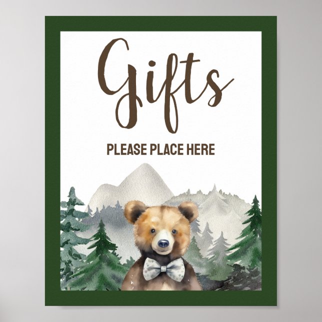 Póster Selva acuarela, oso de peluche, regalos de Baby Sh (Frente)