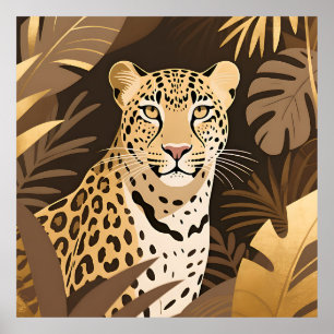 Póster Selva boho de leopardo dorado