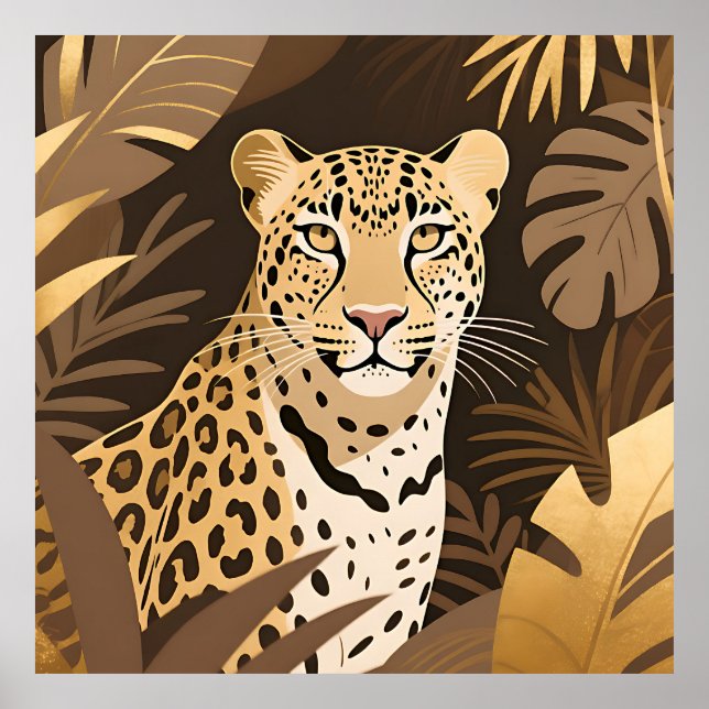 Póster Selva boho de leopardo dorado  (Frente)