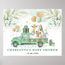 Póster Selva de oro verde Safari animales Baby Shower Si