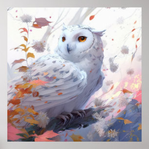 Póster Selva de vida silvestre con retrato de aves búhas