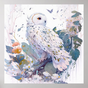 Póster Selva de vida silvestre con retrato de aves búhas