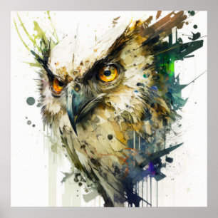 Póster Selva de vida silvestre con retrato de aves búhas