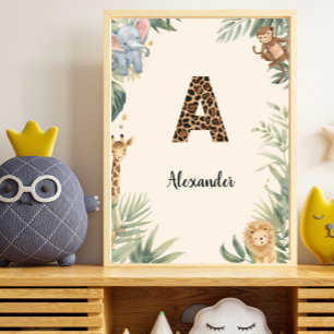 Póster Selva Safari Monograma de Nombre Personalizado A G