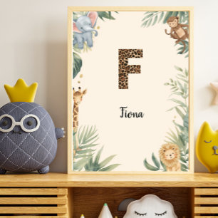 Póster Selva Safari Monograma Nombre Personalizado F Guar