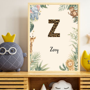 Póster Selva Safari Monograma Nombre Personalizado Z Guar