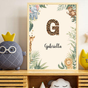 Póster Selva Safari Nombre Personalizado Monograma G Guar