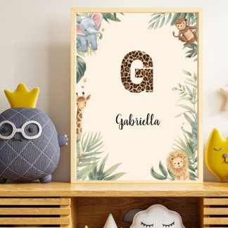 Póster Selva Safari Nombre Personalizado Monograma G Guar