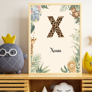 Póster Selva Safari Nombre Personalizado Monograma X Guar