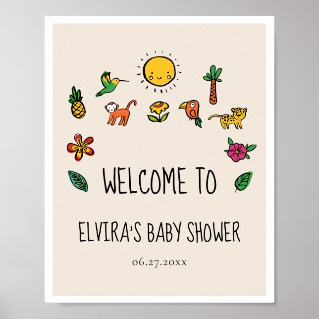 Póster Selva tropical dulce Bebé ducha bienvenida (Frente)