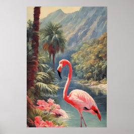 Póster Selva tropical Vida silvestre rosa Flamingo