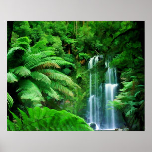 Póster Selva tropical y cascadas
