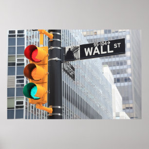 Póster Semáforo y Rótulo de Wall Street