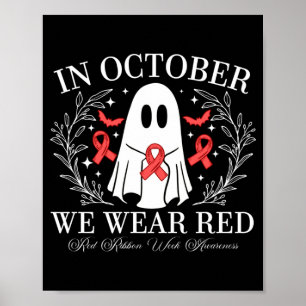 Póster Semana de la Cinta Roja Diseño Fantasma en Octubre