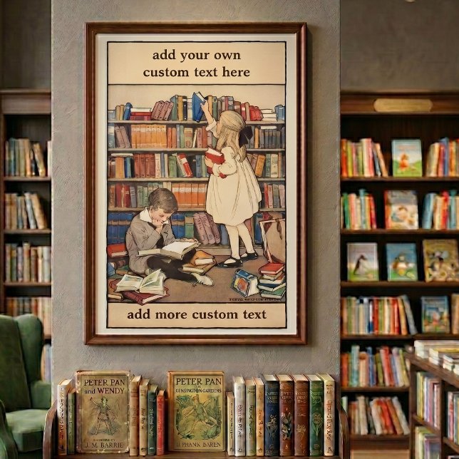 Póster Semana del Libro Infantil por Jessie Willcox Smith (Vintage illustration with Children's Book Week, More Books In The Home! by Jessie Willcox Smith. )