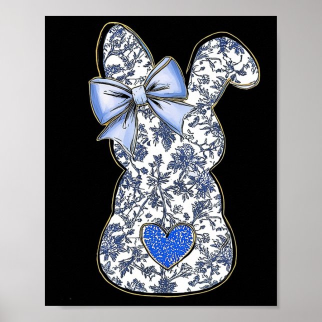 Póster Semana Santa Chinoiserie Floral Bunny con Blue Bow (Frente)