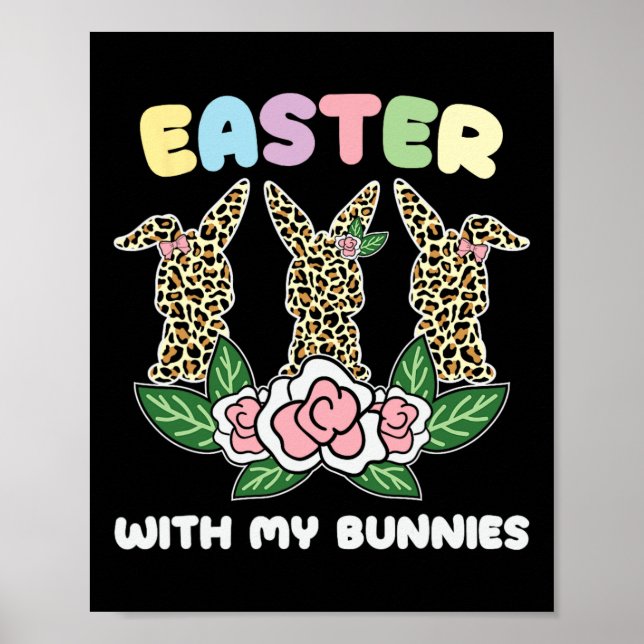 Póster Semana Santa Conejo Leopardo Trio Cute Día de Pasc (Frente)