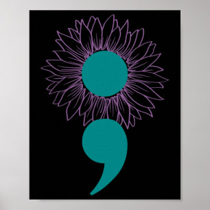Póster Semicolón de girasol Sensibilización sobre el suic