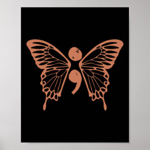 Póster Semicolón de mariposa 988 Awarene para la prevenci