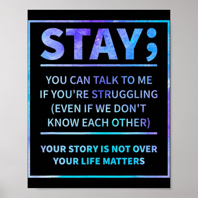 Póster Semicolón de prevención de la toma de conciencia s (Frente)