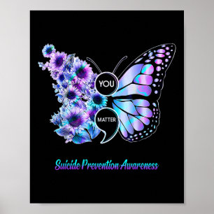 Póster Semicolón de prevención del suicidio mariposa