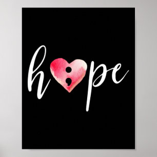 Póster Semicolon Hope Heart Watercolor - Suicidio Awarene