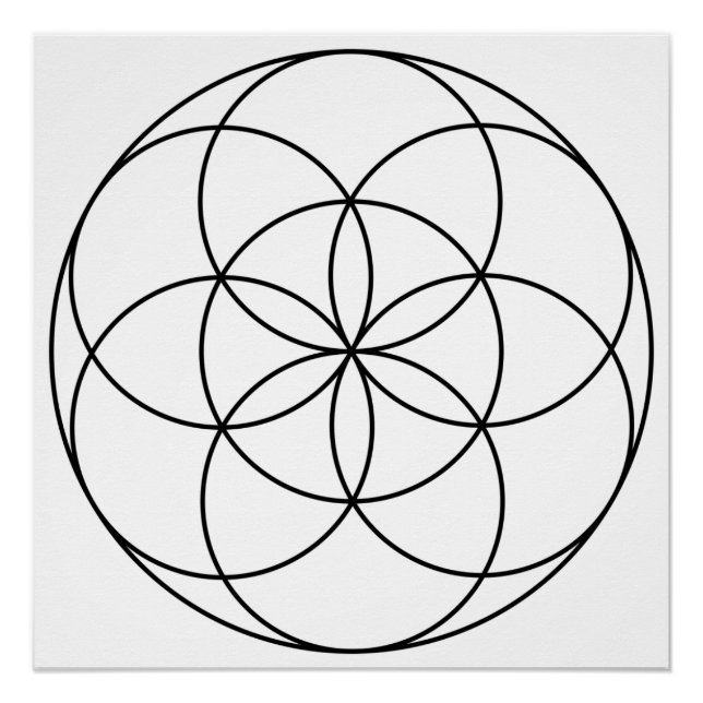 Póster Semilla de Vida Geometría Sagrada negro y blanco (Anverso)