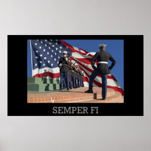 Póster Semper Fi - Rifle Squad and flag