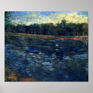 Póster Sena con un Bella Artes de Van Gogh en barco con r
