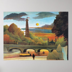 Póster Sena y Torre Eiffel en Puesta de sol,