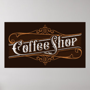 Póster Señalización de la tienda de café de época
