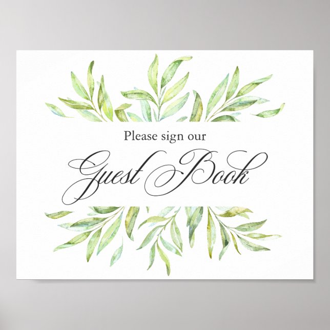 Póster Señalización de libro de invitado de Boda de verde (Frente)