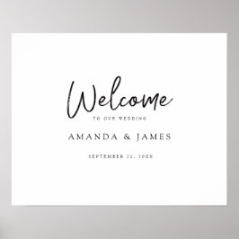 Póster Sencilla bienvenida a Boda blanco y negro con escr