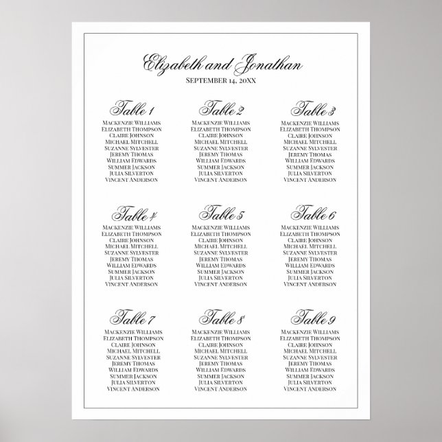 Póster Sencilla elegancia 9 Tabla de asientos Boda de mes (Frente)