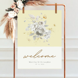 Póster Sencilla elegancia Boda floral amarillo signo de b