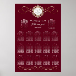 Póster Sencilla Elegante Asiento De Boda Negro Swirl Gold