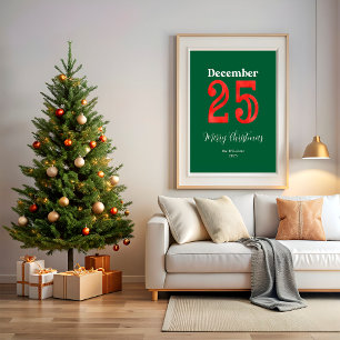 Póster Sencilla Foto Familiar de Navidad en Rojo y Verde