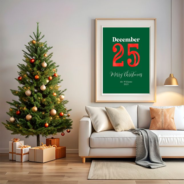 Póster Sencilla Foto Familiar de Navidad en Rojo y Verde (Subido por el creador)