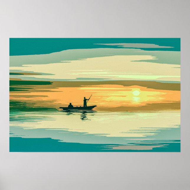 Póster Sencilla ilustración de la pesca del amanecer | PO (Frente)
