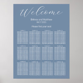 Póster Sencilla placa de asiento Minimalista de Boda azul